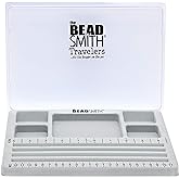 The Beadsmith Mini Bead Board, Grey Flocked, 4 Straight Channels, 5 Recessed Compartments, 7.75 x 11.25 inches, Design Boards