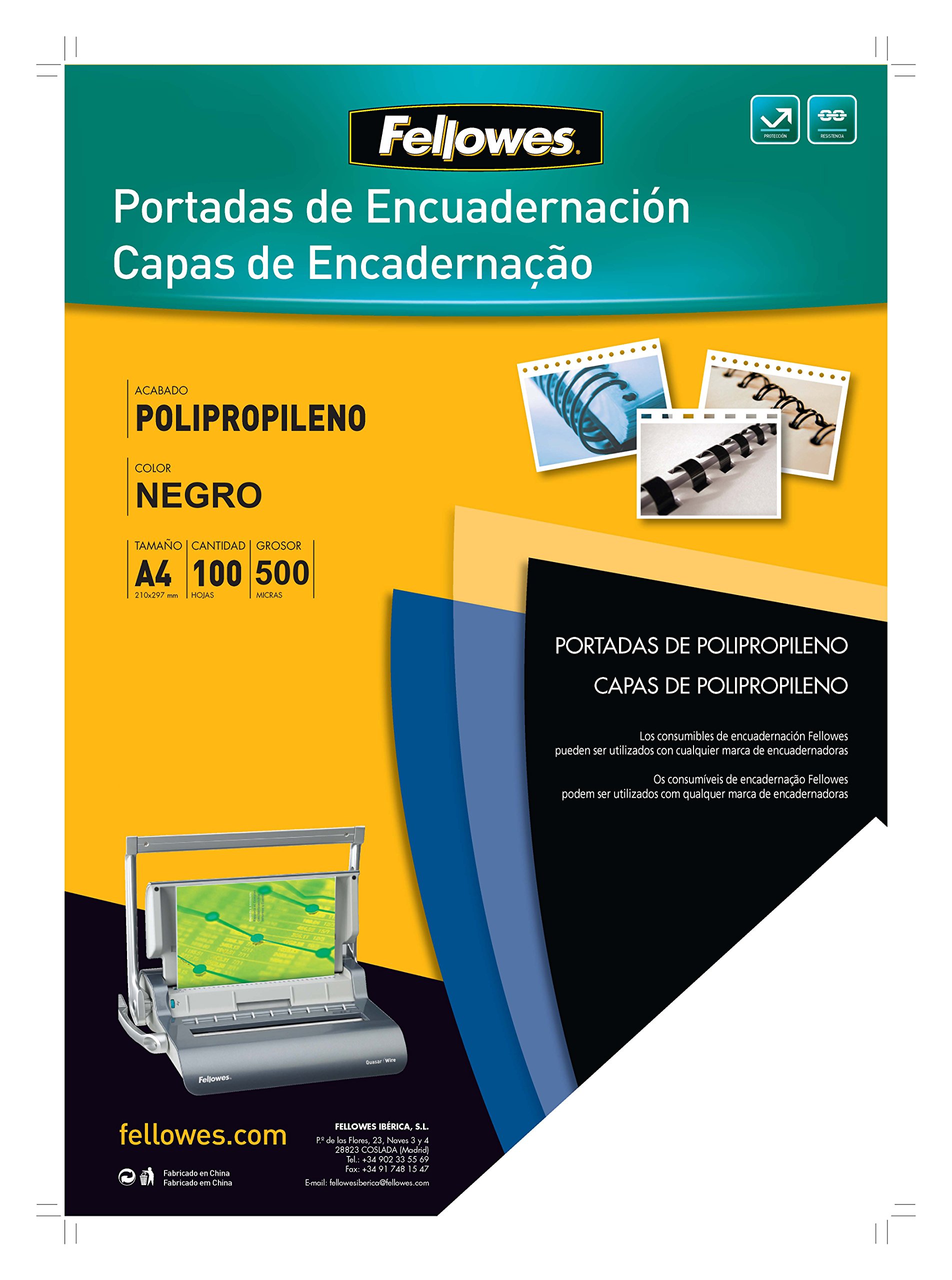 Fellowes 936635 - Covers in Polipropilene 100 Units, Nero