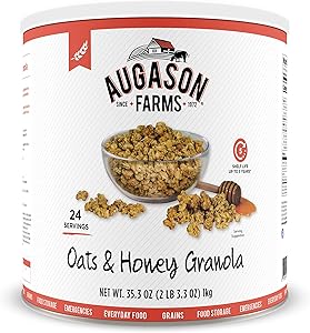 Augason Farms Oats & Honey Granola 35.27oz #10 Can, White/Orange