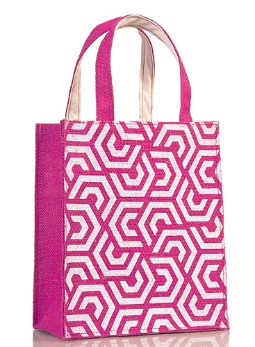H&B Unisex Jute Reusable Lunch Bag (Pink)