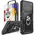 LeYi Compatible for Samsung Galaxy A03s Phone Case: Galaxy AO3s Phone Case with Slide Camera Cover + [2 Packs] Screen Protector, 360 Full Body Military-Grade Phone Case with Kickstand for A03s, Black
