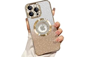 Misscase for iPhone 16 Pro Max Magnetic Glitter Case Compatible with MagSafe,Full Protection Slim Shockproof Anti-Scratch Case with Camera Lens Protector Logo View Dust-Proof Net for Women Gold