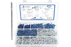 JOVLALIS 660 PCS Pocket Hole Screws Assortment Kit, 5 Sizes #8 x 1, 1-1/4", 1-1/2", 2", 2-1/2",Square Drive Self Tapping Coarse Thread Wood Screws Set, Blue Coated and Zinc Coated, Drive Bit Included