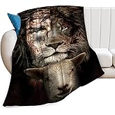 Christian Jesus Lion & Lamb Throw Blanket - Soft, Warm, Cozy Fleece for Men, Women, Adults - 50"x40"