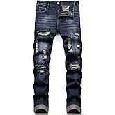 Liuhond Men's Ripped Distressed Destroyed Straight Fit Washed Denim Jeans Pants