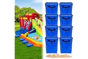 Hlimior 8 Pcs Waterproof Sturdy Outdoor Toy Sandbag with Handles, 50lb Capacity, Upgraded Labor Saving Handles 8pcs - Safe Inflatable Bounce Houses, Water Slides and Tents, Blue (8)