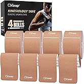 CKeep 4 Rolls Kinesiology Tape, Original Cotton Elastic Athletic Tape, 20 Precut 10" Strips Each, Beige, Ideal for Muscle Support & Injury Prevention