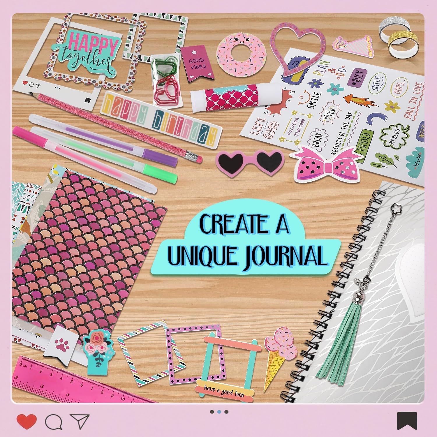 EDUMAN DIY Journal Kit for Girls Ages 8-12- Birthday Gifts for Girls, Diary Gifts Toys, Cute Arts & Crafts Kits, Kids Scrapbook Kits & Diary Supplies Stationary Set, Scrapbooking Kits (White)