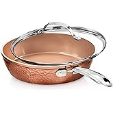 Gotham Steel 10 Inch Hammered Non Stick Frying Pans, Nonstick Frying Pan with Lid, Nonstick Pan, Ceramic Frying Pans Nonstick Skillet, Ceramic Pan, Non Stick Pan, Copper Pan, Dishwasher / Oven Safe