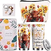 3 Pcs Highland Cow Gifts for Women, 20oz Highland Cows Tumbler Cup, Highland Cow Cosmetic Bag Keychain Gifts for Highland Cows Lovers Women Mom Sister