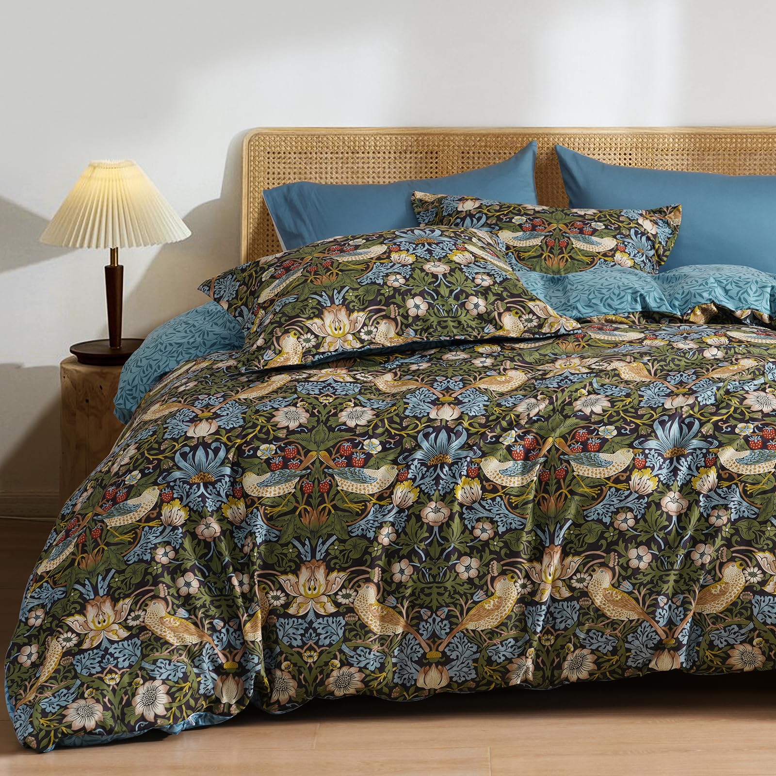 Photo 1 of ***MISSING PARTS***
PHF Ultra Soft Floral Duvet Cover King Size, Revisible Boho Printed Vintage Bedding Set 3 Pieces, Comfy Durable Morris Garden Duvet Cover Set with 2 Pillow Shams, Zipper Closure and 8 Ties, 104"x90"