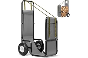 VIVOHOME Large Firewood Cart with Rubber Wheels and 600D Oxford Cloth, 250 LB Capacity Heavy Duty Steel Log Carrier Dolly Hauler, Rolling Wood Rack Storage Mover for Easy Transport Indoor Outdoor Use
