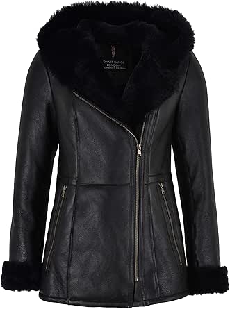 SMART RANGE Ladies B3 Flying Sheepskin Shearling Jacket Black Fur Hooded 100% Genuine NV-39 