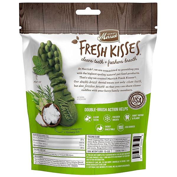 MERRICK FRESH KISSES NATURAL DENTAL CHEWS INFUSED WITH COCONUT AND BOTANICAL OILS FOR SMALL DOGS 15-25 LBS – 9 CT. BAG