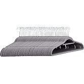 Amazon Basics Space Saving Heavy Duty Non-Slip Velvet Suit Hangers with Horizontal Tie Bar, Sturdy for Clothes Organization and Storage, Dark Gray, 50-Pack