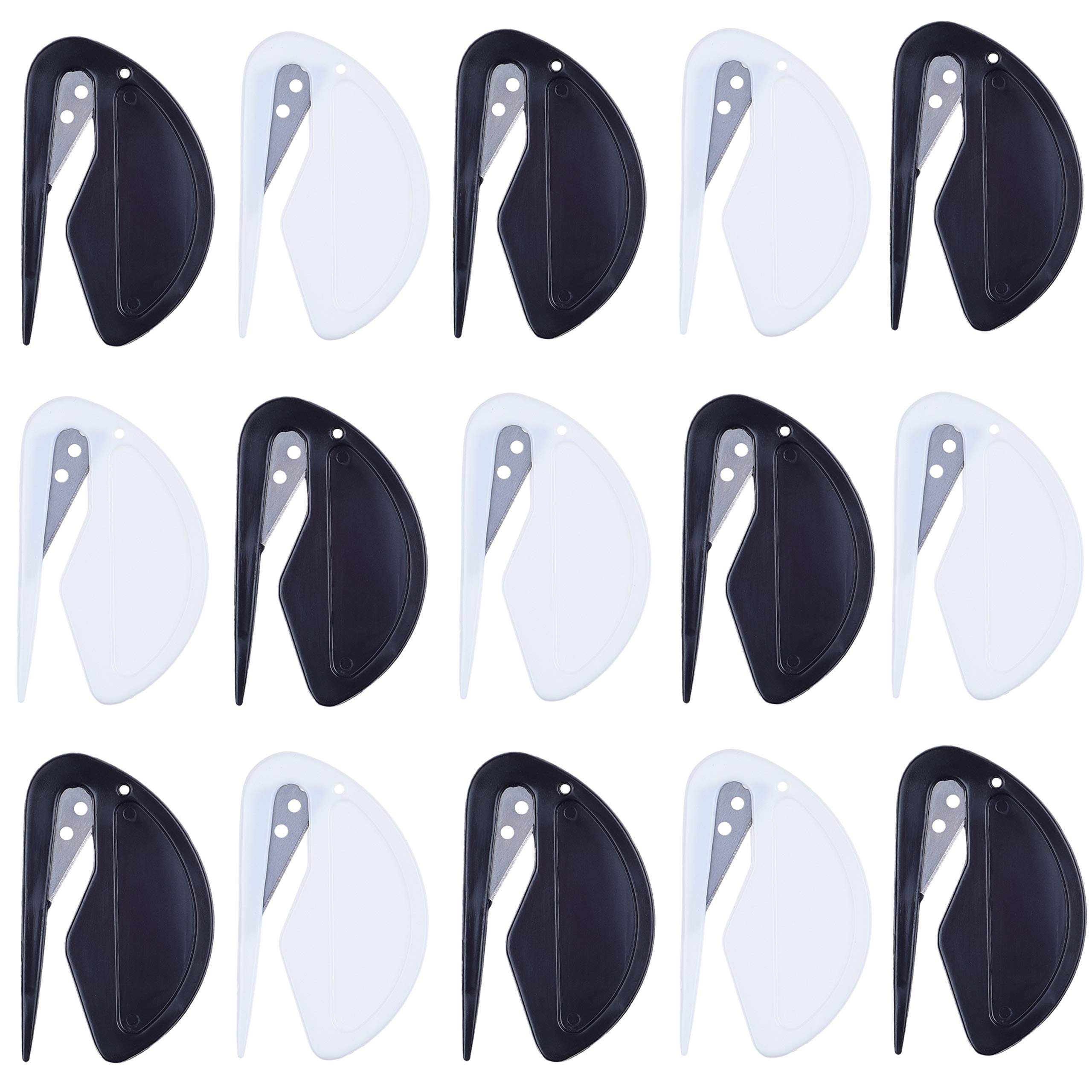 Envelope Openers - Pack of 15 - Letter Opener/Slitter - Sharp Blade - Quick, Safe and Easy - Just Insert and Slide - 8X Black + 7X White - Essential Office Tool