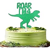 Dinosaur Roar I'm 4 Dinosaur Cake Topper,Green Glitter Fierce T-Rex Birthday Decor Jurassic Theme Cake Decoration for Boys Girls 4th Birthday Party,Styles 4