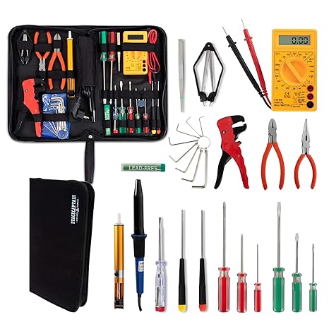 Stagecaptain EWS-15 Elektro-Werkzeug Set (27 Teile, inklusive Lötkolben und Multimeter, für Proberaum, Bühne, Wohnbereich und
