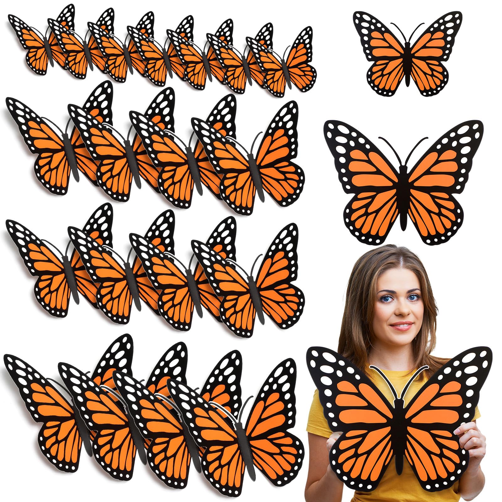 Photo 1 of Affrolling 20 Pcs Large Monarch Butterfly Decorations 11.8 Inch 3D Orange Artificial Monarch Butterfly Wall Decor to Decorate for Day of The Dead Dia De Los Muertos Halloween Party Wedding Home