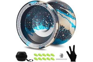 YOYOSTUDIO T16 Professional Responsive Yoyo for Beginner, Dual Purpose Yo yo for Kids/Adults, Metal Tricks Yoyo with Unresponsive Yoyos Bearing Kit, 10 Yo-Yo Strings, Case & Glove (Black Blue Silver)