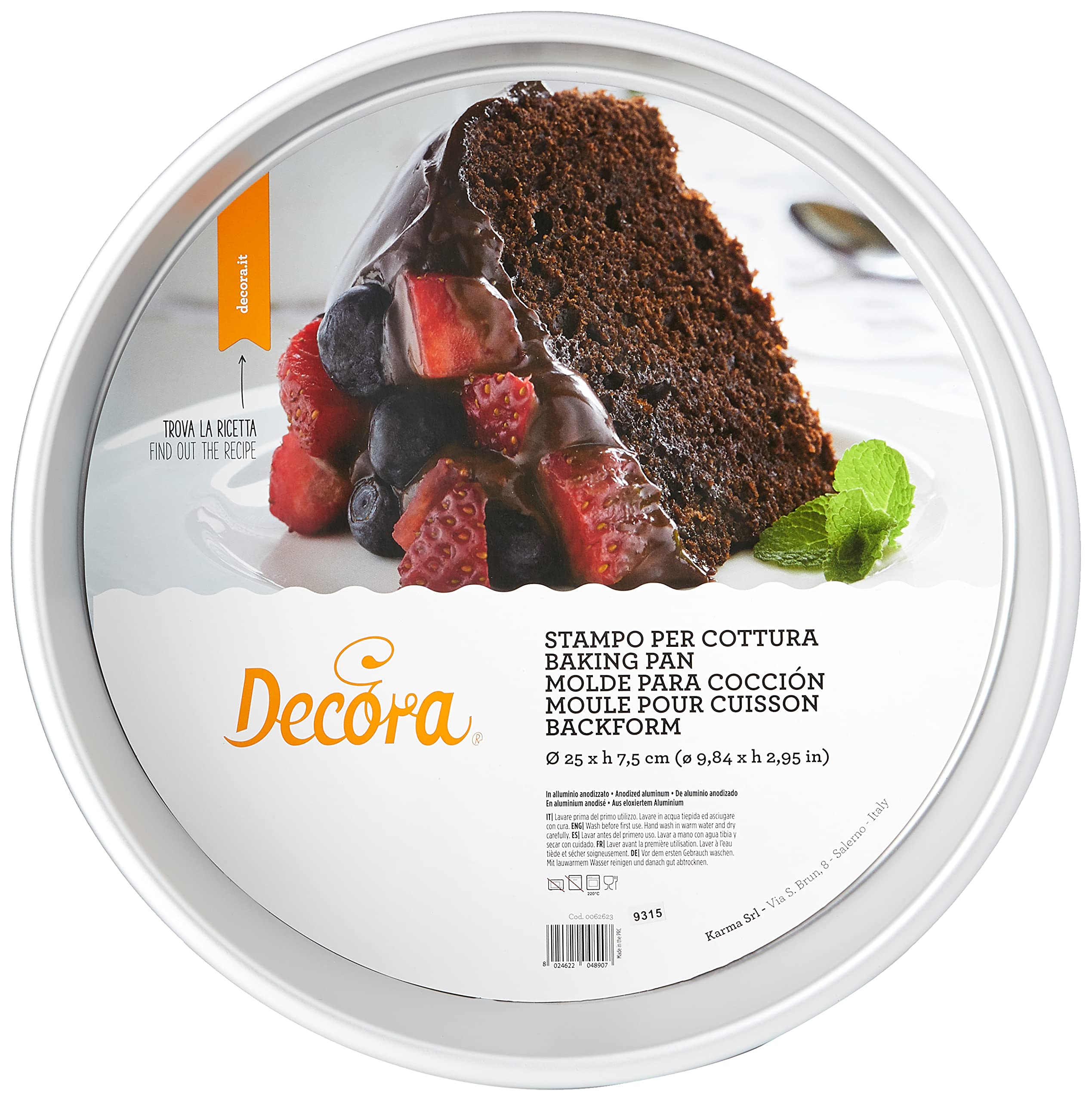 DECORA Round Professional Anodized Aluminium Pan, Silver, 25 x 7.5 cm