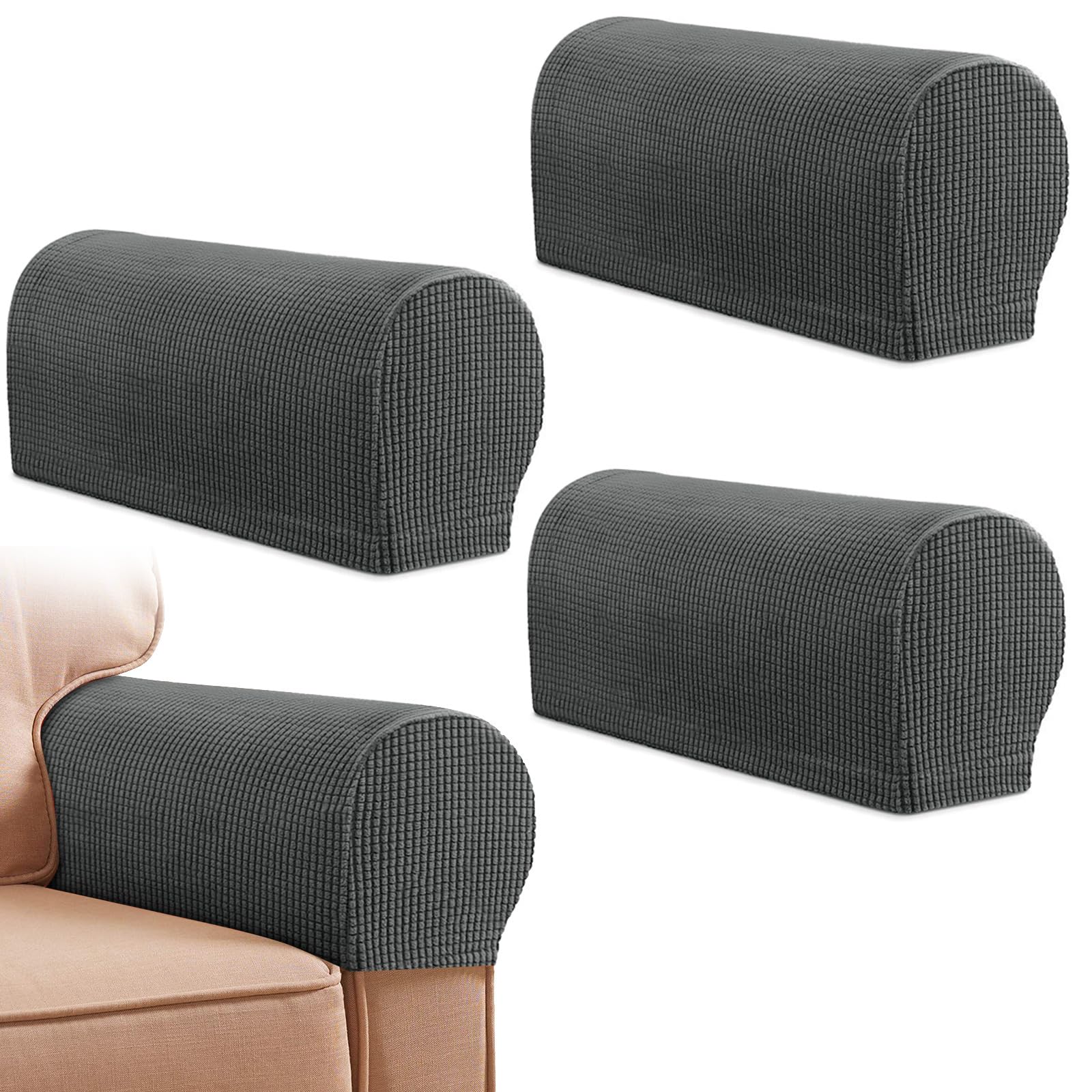 CECOMBINE Armrest Chair Covers, Set of 4 Stretch Armrest Chair Anti-Slip Furniture Protector Slipcovers Chair Sofa Couch Protector Stretch Fit for Armchairs Sofa Couches Recliner (Dark Gray)