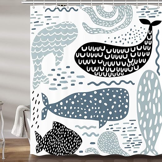 Amazon Com Cute Whale Kids Decor Shower Curtain Hand Drawn Abstract Fish Octopus Sea Animals Upgrade Polyester Fabric Bath Curtains Bathroom Accessories With 12pcs Hooks 69x70 Inches Home Kitchen