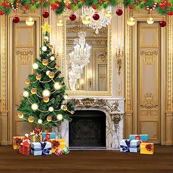 Albero Di Natale A Muro Amazon.Buon Natale Foto Fondale Lusso Oro Stampato Parete Lampadario Di Cristallo Albero Di Natale Per Bambini Partito Fotografia Sfondo 3 X 3 M Amazon It Elettronica