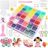 9000-Piece Non-Iron Fuse Beads Kit, 72 Colors, 5mm, with Pegboards for Kids | Spray-activated design for DIY pixel art, color matching and screen-free creative play