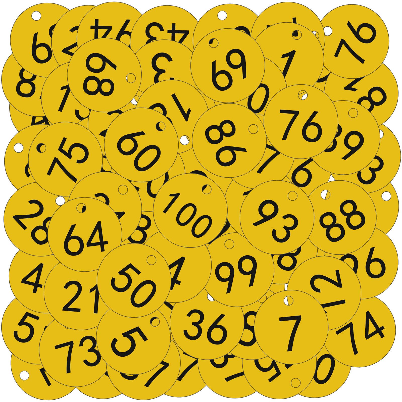 OFFCUP Plastic Number Tags, 100pcs Engraved Numbered Tags, ID Discs for Hotel Mailbox Gym School Office (1-100 Yellow) — image 1