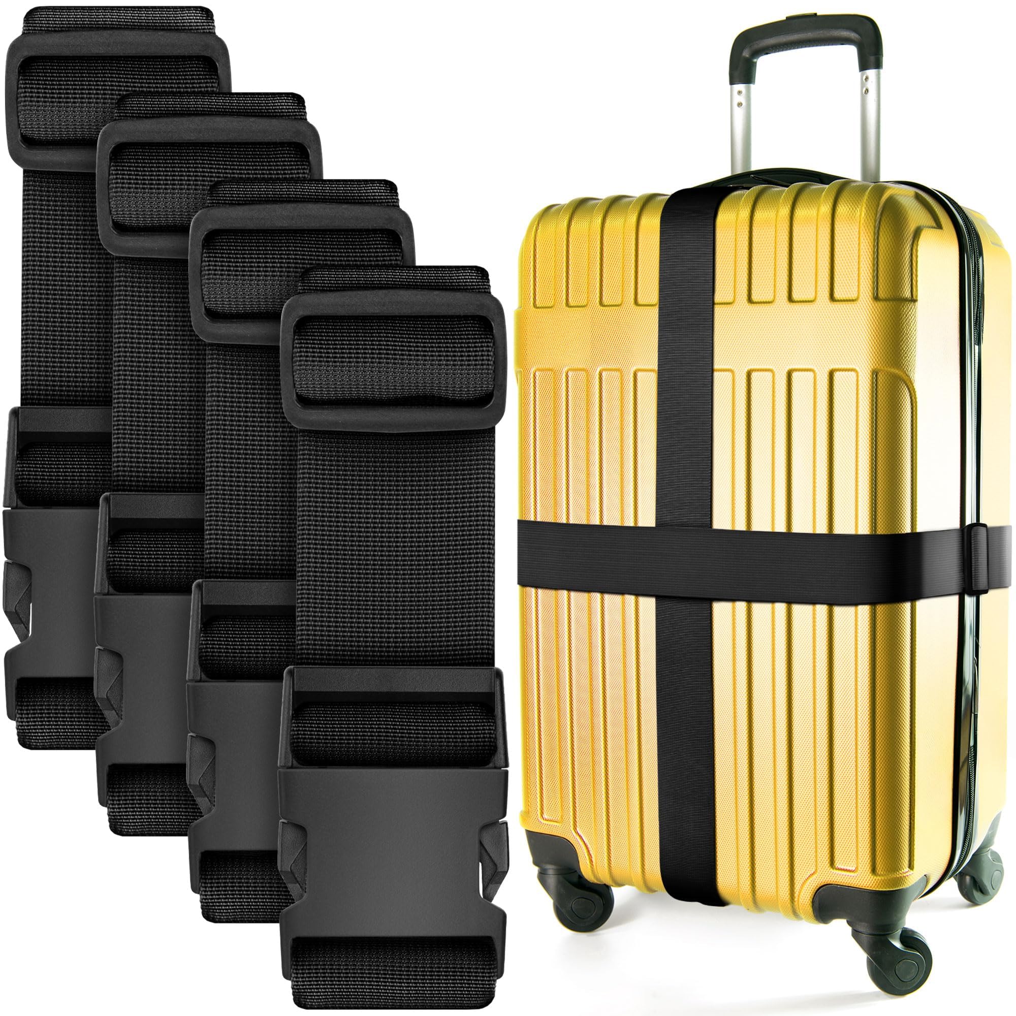 Luggage Straps for Suitcase - Black, 1.9m x 5cm, 4 Pack - Strap for Suitcases - TSA Approved by BlueCosto