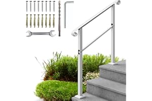 Metty Metal Handrails for Outdoor Steps - 1 to 3 Step Rails - Wrought Iron Railing, Indoor, Outdoor Stair Railing - Hand Rails for Indoor Stairs, Outdoor Handrail, Easy Install Stair Handrail, White