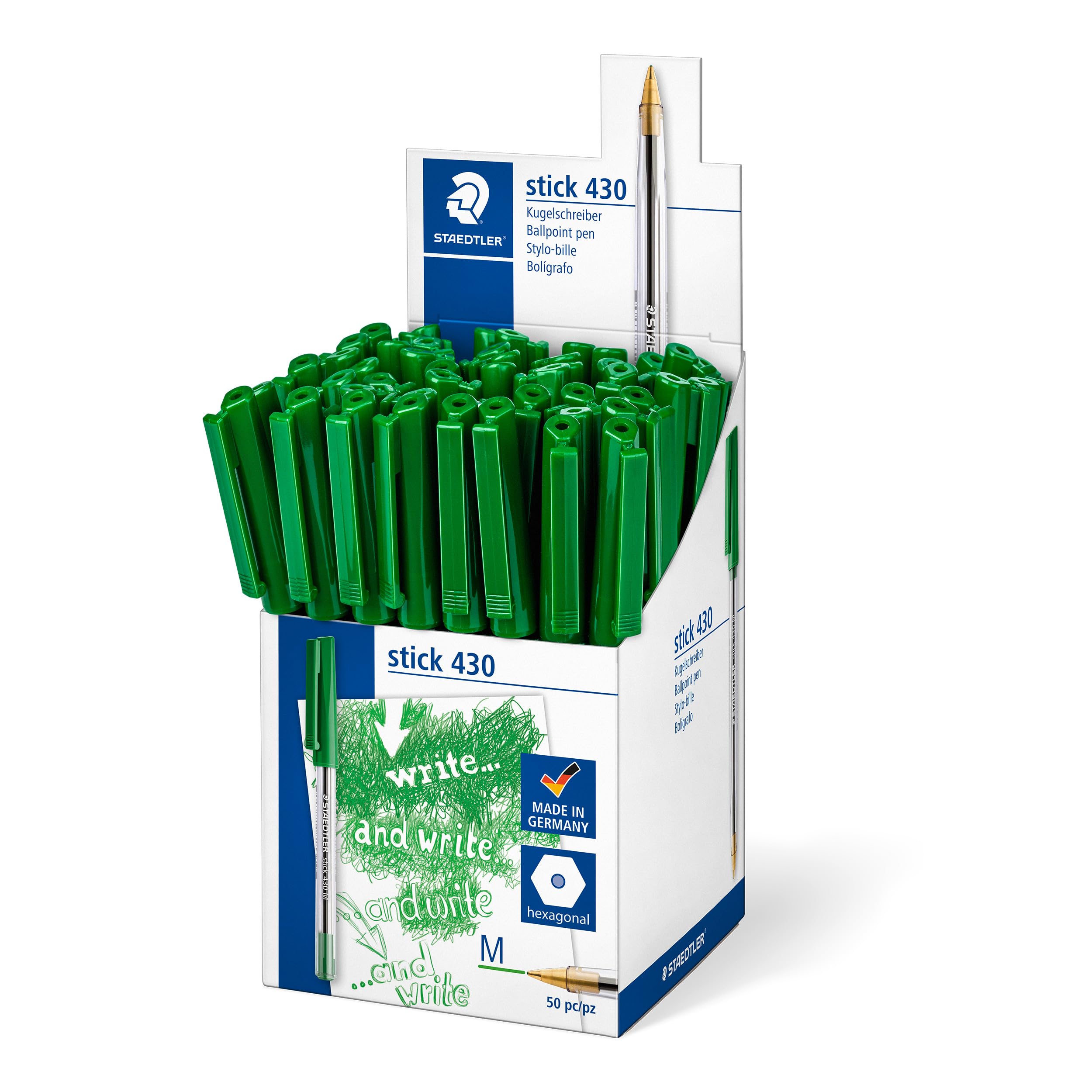 STAEDTLER Stick 430 M-5CP5 Ballpoint Pen Medium - Green (Box of 50)