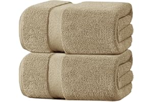 Oakias Premium Quality Beige Bath Towels – 2 Pack – 27 x 54 Inches – Highly Absorbent, 600 GSM Fluffy & Soft Luxury Bath Sheets