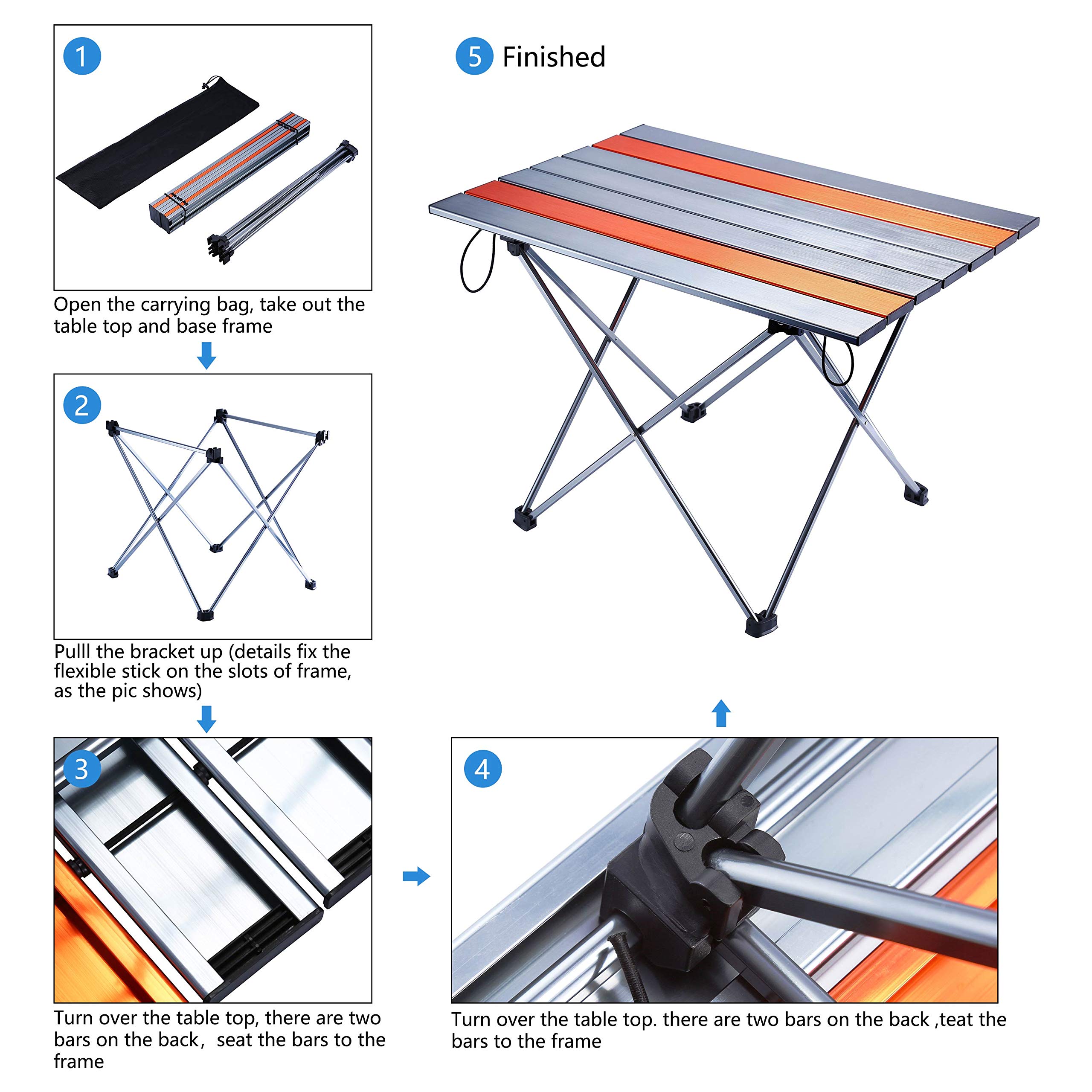 Movaty Portable Camping Table Foldable Outdoor table Lightweight Roll Up Aluminum for Indoor and Outdoor Desk with Carry Bag for Picnic, BBQ, Fishing,Hiking and Travel,Easy to Clean Multicolor