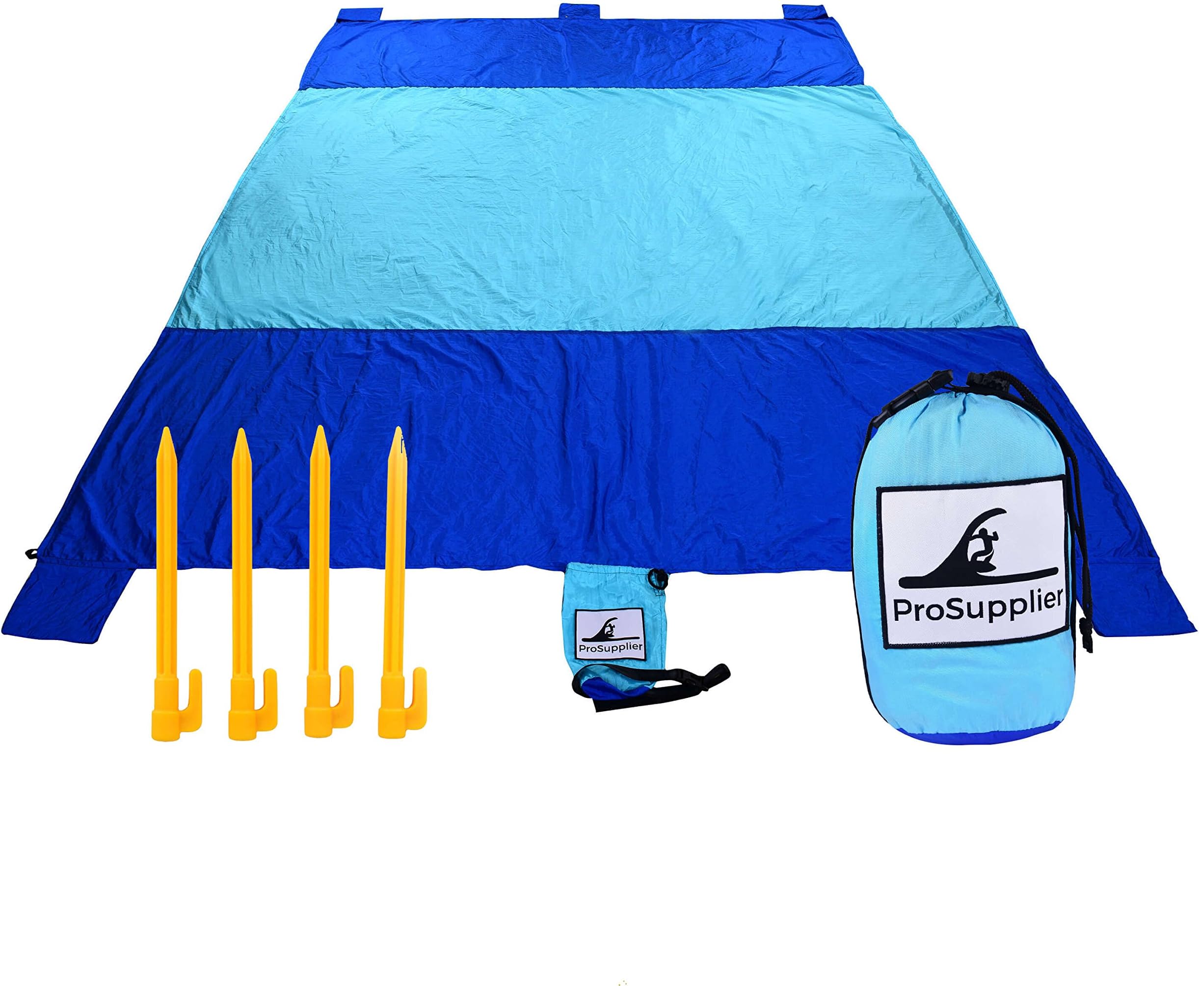 Sand Proof Beach Blanket XL | Lightweight & Durable | 100% Nylon | 4 Sand Pockets | Valuables Zipper Pocket | 7'X9'