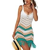 AI'MAGE Women Swimsuit Cover Up Sexy Hollow Out Tassel Sleeveless Vneck Crochet Bathing Suit Coverup Slim Fit Beach Dress