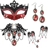 Libima 5 Pcs Halloween Vampire Masquerade Costume Women Set Gothic Mask Lace Choker Bracelet Earrings