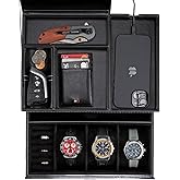 KALETY Mens Jewelry Box Organizer & Dresser Valet Tray - Premium Nightstand Station for Watches, Rings, and Accessories - Stylish Mens Dresser Top Organizer with Multiple Compartments and Soft Lining