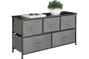 mDesign 21.65" High Steel Frame/Wood Top Storage Dresser Furniture Unit with 5 Removable Fabric Drawers - Wide Bureau Organizer for Bedroom, Living Room, Closet - Lido Collection, Charcoal Gray