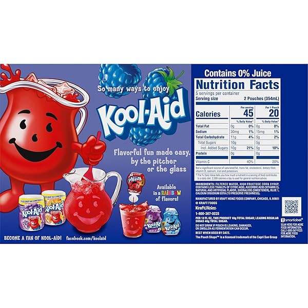 KOOL-AID JAMMERS BLUE RASPBERRY FLAVORED DRINK, 10 CT BOX, 6 FL OZ POUCHES