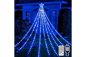 Ollny Christmas Lights Outdoor 352LED 11.5FT, Blue Tree Light with Plug in Remote, 8 Modes IP67 Waterproof Waterfall Star Lights for Indoor Outside House Yard Garage Decorations
