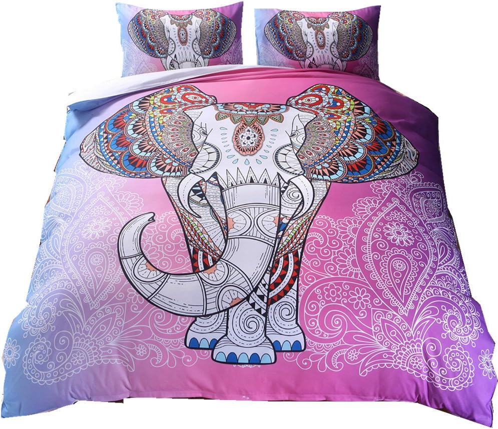 India Elephant Print Duvet Cover Set With Pillowcase 3Pcs