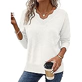 OFEEFAN Womens V Neck Sweaters Pullover Cozy Lightweight Sweaters Long Sleeve Tops Winter Clothing 2026