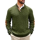 Runcati Mens Cable Knitted Pullover Sweater Casual Stand Collar Winter Warm Quarter Button Sweaters