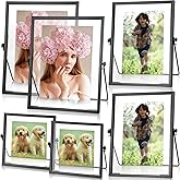 Amyhill Set of 6 Metal Picture Frames Vintage Minimal Ornate Floating Frames 4, 6, 7 Inches Photo Antique Easel Stand Vertical Glass Holder for Pictures Photos Desk Tabletop Display(Black)