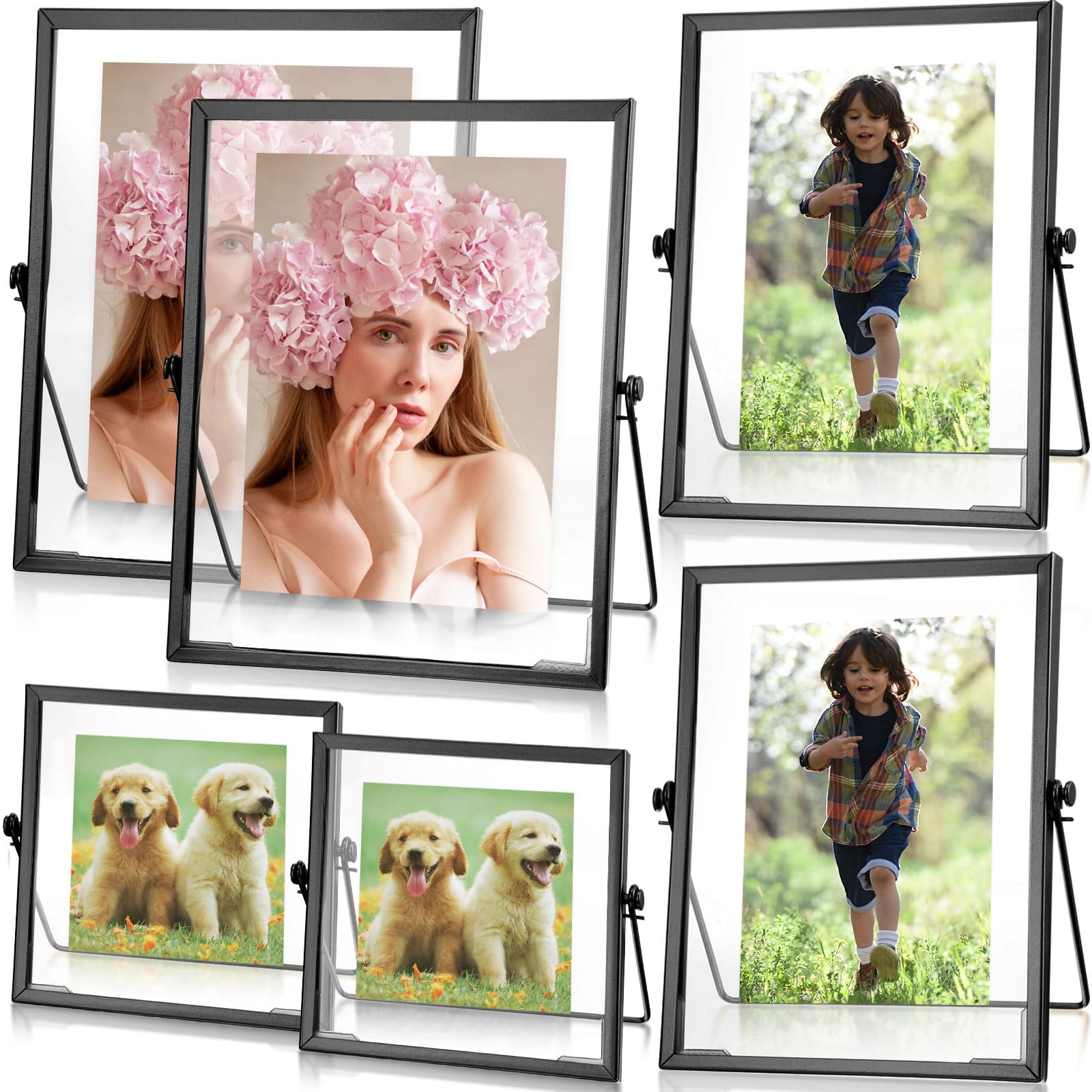 Photo 1 of Amyhill Set of 6 Metal Picture Frames Vintage Minimal Ornate Floating Frames 4, 6, 7 Inches Photo Antique Easel Stand Vertical Glass Holder for Pictures Photos Desk Tabletop Display(Black)