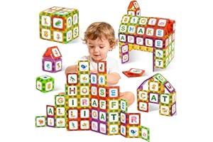 WINDIDI Magnetic Tiles Letters Learning Toys, Animals Alphabet ABC Magnets for Kids 1-3 2-4 3-5 4-8, Toddlers Classroom Must Haves 48PCS Stacking Toys, Homeschool Essentials for Preschool Spelling Game
