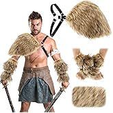Geyoga 3 Pieces Halloween Mens Viking Costume Medieval Faux Fur Shoulder Armor Arm Cuff Cloak