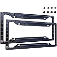 TACTILIAN American Flag License Plate Frame (2 Pack) Subdued 3D Embossed USA Flag in Black Gloss on Matte Finish for Car, Truck or SUV (Gloss on Matte Black)